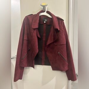 Kut from the Kloth Jacee Draped Moto Jacket XS Burgundy Zipper Pockets